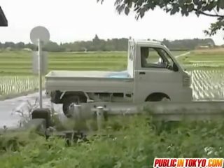 Japanese milf is fucked on a truck