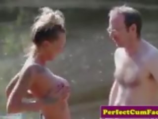 Busty Femdom Tugging juvenile Outdoors for Spunk: Free xxx video ea