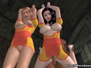 Two sexy tied up 3D cartoon honeys getting fucked