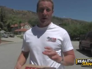 Sexy bored blonde does blowjob for pizza guy and has pussy licked