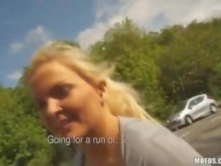 Super hot blonde chick shows her boobs for money