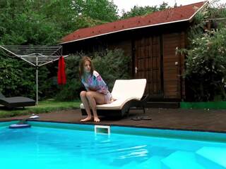 Hungarian petite skinny feature Hermione nude in pool