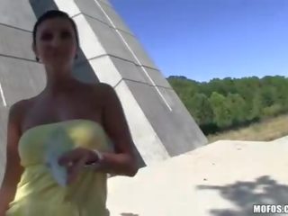 Big tits amateur fucks for money outdoor in public
