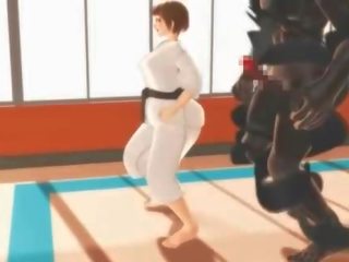 Hentaï karate fille bâillonnement sur une massif bite en 3d