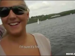 Busty blonde milf is fucked on the pier