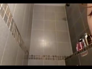 Sexy Brunette Shower Hair Brushing and Striptease Long