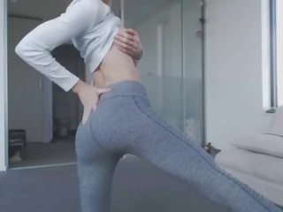 Super Blonde Teen Striptease with Perfect Tits and Nice Ass in Yogapants