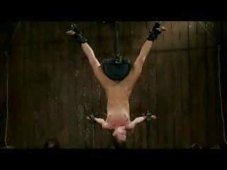 Girl Hanging Upside Down With Vibrator In Pussy Getting Her Body Tortured With Clips Whipped By Master In The Dungeon